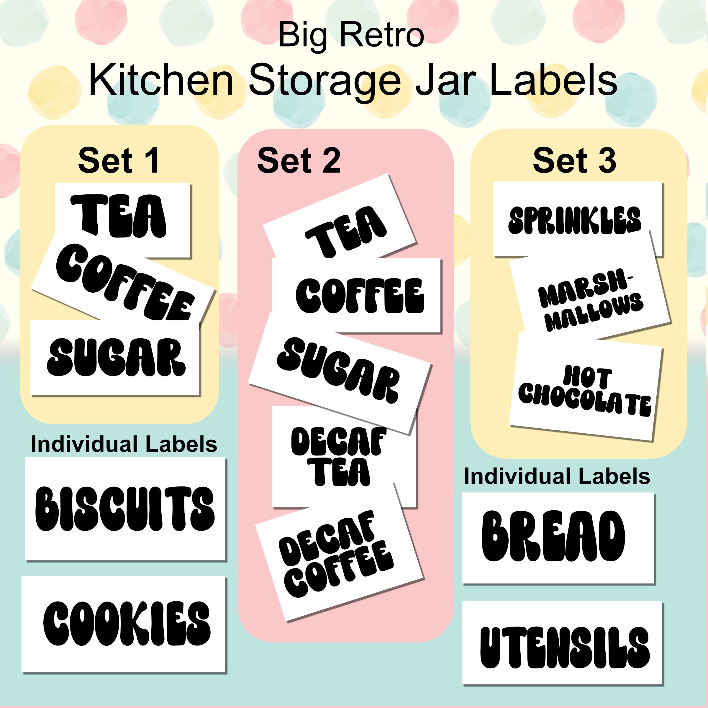 Tea, Coffee, Sugar, Decaf Tea, Decaf Coffee, Labels - Bella