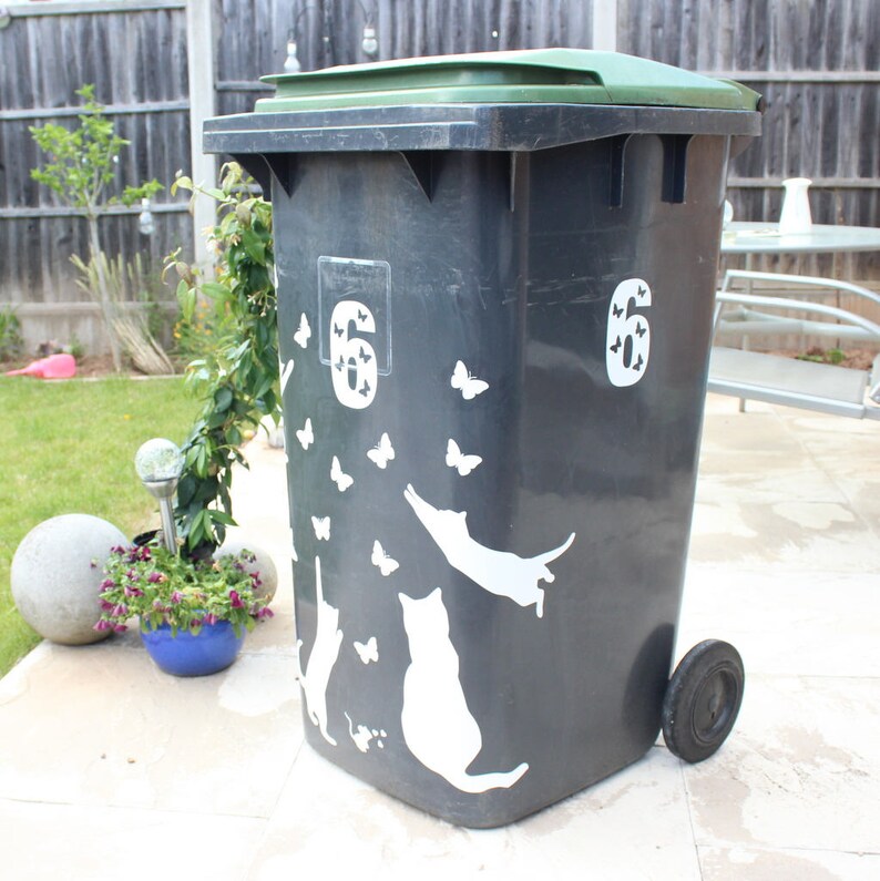 Wheelie Bin Trash Can Playful Cats with Butterflies your Etsy