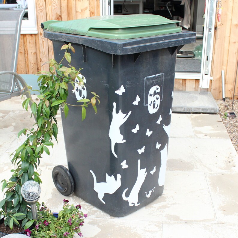 Wheelie Bin Trash Can Playful Cats with Butterflies your Etsy