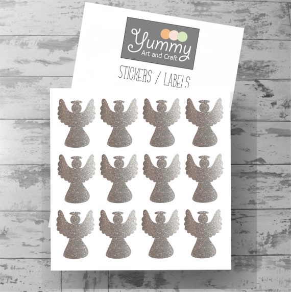Labels for Jar Boxes Vinyl Stickers 24 Glittery Christmas Angel Bottles
