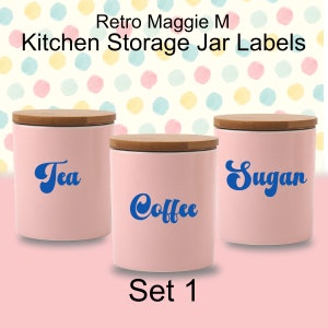 Tea, Coffee, Sugar, Decaf Tea, Decaf Coffee, Stickers for Jars, Caddies, Canisters - 16 Colours. Maggie M Sets 1, 2, 3 and Individual Labels