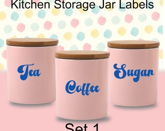 Tea, Coffee, Sugar, Decaf Tea, Decaf Coffee, Stickers for Jars, Caddies, Canisters - 18 Colours. Maggie M Sets 1, 2 and Individual Labels