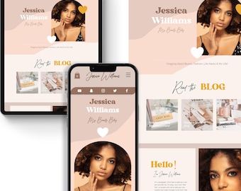 WIX Website Template, Lifestyle Coach theme, Jessica Williams Blogger, Influencer template, Boho Website design, Creative wix layout