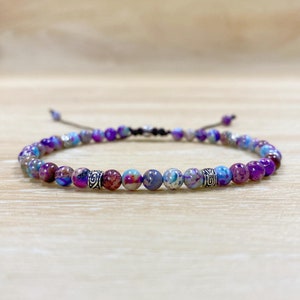 Galaxy Sea Sediment Jasper Bracelet, Natural Stone Bracelet, Gemstone Beaded Bracelet, Bohemian Bracelet, Tibetan Adjustable Bracelet Gift