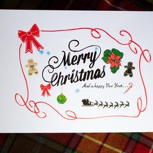 Carte de Noël dessinée à la main, contour fins Merry Christmas
