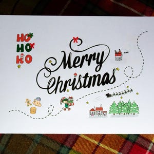 Carte de Noël dessinée à la main, avec lutins