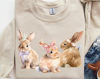 Osterhase Sweatshirt, Retro Hase Ostern Shirt, Coquette Bow Bunny Pullover, niedliches Kaninchen T-Shirt