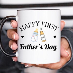 Happy First Father&#39;s Day Mug,New Dad Gift From Baby Bottle and Beer Design,First Time Dad Coffee Cup
