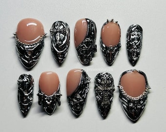 Gothic Handmade Press-on Nails, Punk Inspired Fake Nails, Birthday Nails Art, Gifts for Her