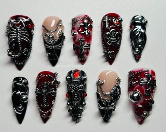 Handmade Gothic Press-on Nails, Punk Art, Custom False Nails