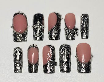 Handmade Gothic Press-on Nails, Punk Birthday Nail Art