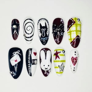 Dark Valentine&#39;s Miffy Handmade Press-on Nails, Miffy Inspired Fake Nails, Birthday Nails Art, Gifts for Her, Custom Nails