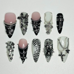 Uñas postizas góticas de ciempiés encadenado, hechas a mano, de inspiración punk, para cumpleaños, regalos para ella