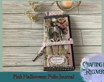 Pink Halloween Folio Journal, Handmade, Handbound