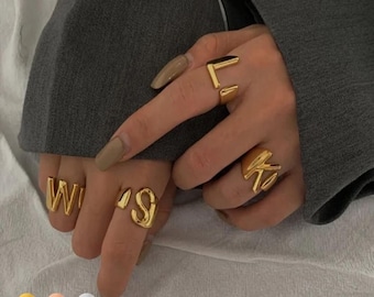 Dainty Initial Signet Ring - Statement Ring - Custom Initial Ring - Bridesmaid Ring - Initials Letter Adjustable *INITIAL GIFTS*