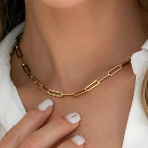 Stacking Paper Clip Necklace with Toggle Clasp, Minimalist Layering Link Necklace in Sterling Silver, Gold, Rose, Christmas Gift for Her&Him