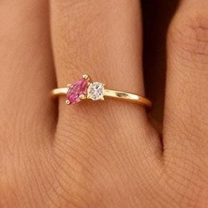 Duo Birthstone Ring, Two Stone Couples Stackable Ring, Engagement Rings, Everyday Jewelry, Toi Et Moi Ring, Gift for Mom & Spouse *RI69