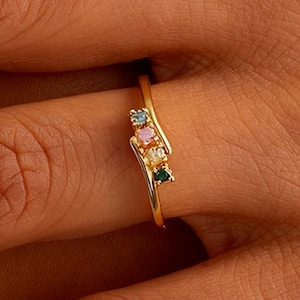 Tiny Multi-stone Ring Family Birthstone Ring, Silver Ring, Engagement Rings, Personalized Jewelry, Toi Et Moi Ring,Gift for Mom &Spouse*RI70