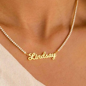 Custom Script Name Tennis Necklace, Personalized Diamond Name Necklace, Handmade Jewelry, Perfect Christmas Gift for Her *NE88