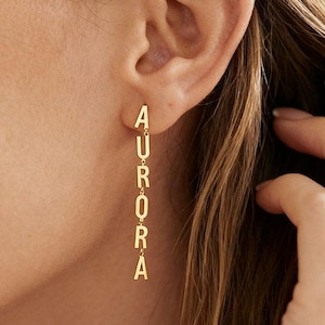 Custom Minimalist Initial Earrings - 2-6 Uppercase Letter Earrings - Gold Dangle & Drop Earrings - Everyday Earrings - Gift mom and her*EA73