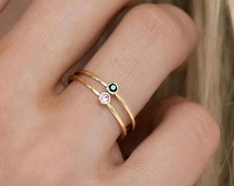 Custom Birthstone Stacking Ring, Dainty Birthstone Ring, Minimalist Family Jewelry *STACKABLE RING GIFT*