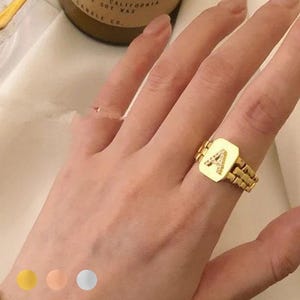 Anillo con inicial para mujer - Anillos abiertos de cadena de oro - Anillo con letra de circonita cúbica - Anillo pavé - Letras iniciales ajustables *REGALOS PARA ELLA*