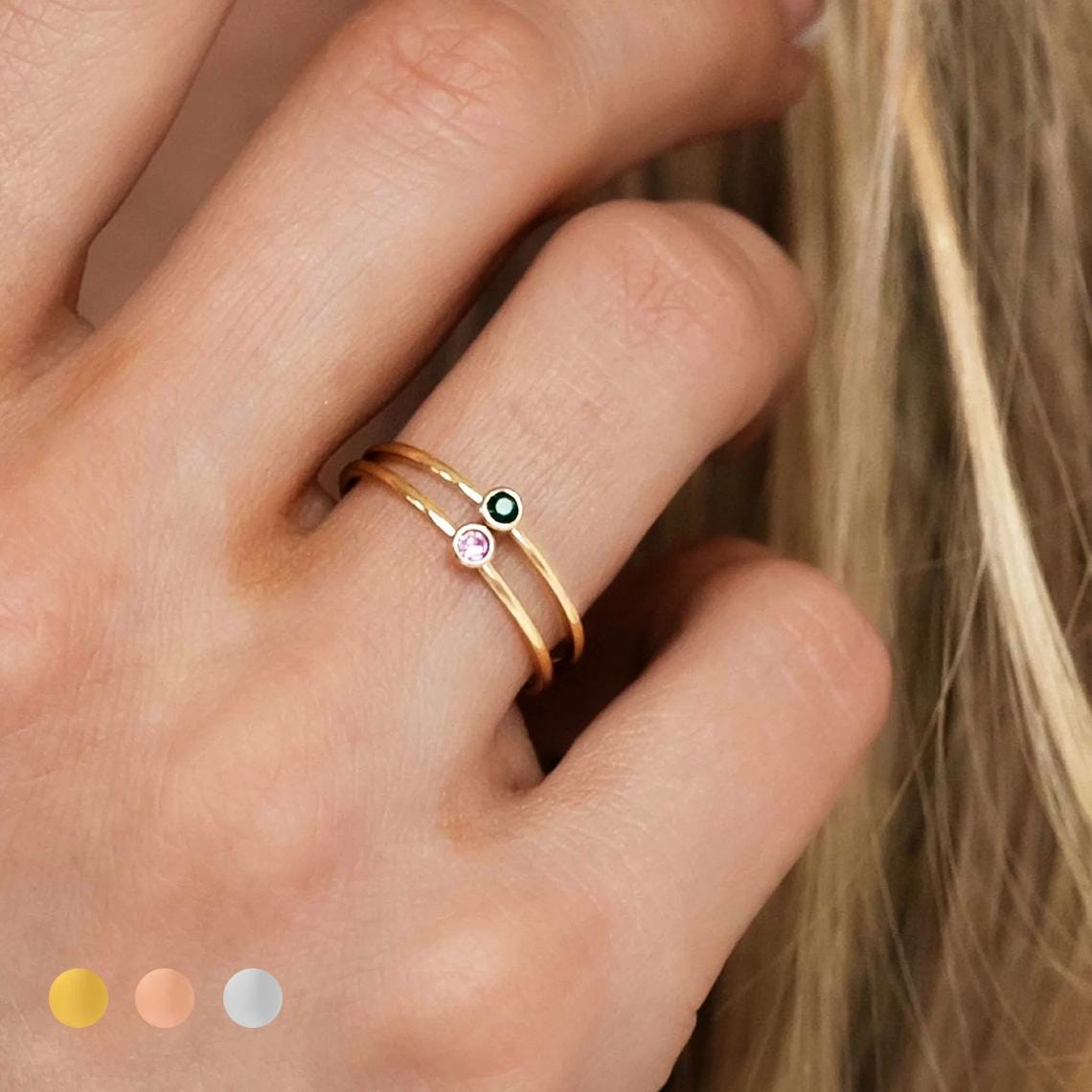Dainty & Minimalist Birthstone Stacking Ring - Dainty Birthstone Ring - Minimalist Family Jewelry  *STACKABLE RING GIFT*