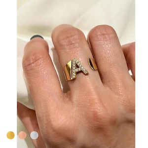 Anillo de diamantes con inicial - Anillo con letra pavé - Anillo de dama de honor - Anillo para madre - Regalo personalizado para ella - Letras iniciales ajustables *REGALOS PARA ELLA*