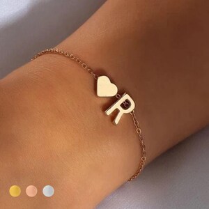 Pulsera de corazón inicial personalizada - Pulsera colgante personalizada - Pulsera de corazón inicial personalizada - Regalos de San Valentín para ella *REGALO DE SAN VALENTÍN*