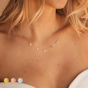 Collar de oro con nombre inicial personalizado -Gargantilla de letras personalizadas de plata- Collar de letras espaciadas - Regalo personalizado *REGALO INICIAL*