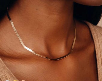 Snake Chain Necklace UKA - 2.5-5mm Width Choker Necklace - Herringbone Chain Necklace - Waterproof Cable Chain - Gift for Him&Her*BR18