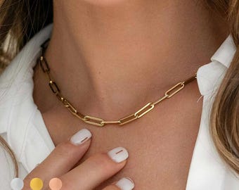 Paper Clip Necklace with Toggle Clasp - Layering Link Necklace - Minimalist Necklace in Sterling Silver, Gold, Rose - Gifts for Women*BR20