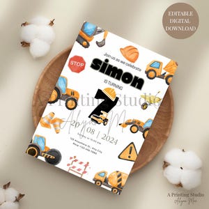 Let’s Build Some Fun: Construction Site-Themed Birthday Party Invitation | Editable | Unisex Design | Canva Template