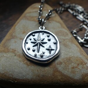 Oxidized Sterling Silver North Star Wax Seal Necklace, North Star Necklace, Celestial
