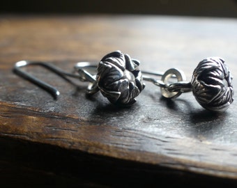 Silver flower earrings, rustic, drop earrings, boho, Thai silver earrings, hill tribe silver, spirit feather jewelry
