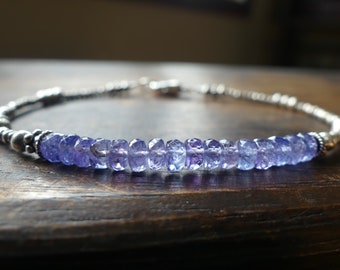 Tanzanite layering bracelet, purple gemstone bracelet, hill tribe silver, bracelet, natural gemstone, tanzanite bracelet, 7.5 inches