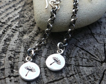 Dandelion silver earrings, tiny dandelion, minimalist, woodland, nature lover, lightweight