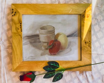 現代静物油絵、モダンで大胆なカラフルなフルーツの花瓶のオリジナル