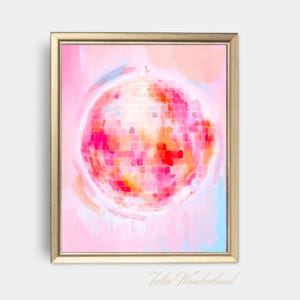 Pink Disco Ball Art| Disco Ball Maximalist Painting| Colorful Preppy Print| Disco Poster| Trendy Wall Art| Preppy Bar Cart Art| 70s Disco