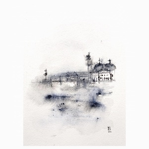 Arte original minúscula da série ‘Paisagens temperamentais’ feita pelo Atelier Kuro | pequena tinta aquarela papel 300g | arte de paisagem abstrata