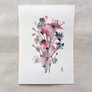Original kleines Kunstwerk aus der Serie ‘Blooms’ von Atelier Kuro | kleine Kunst Aquarell Malerei | abstraktes Mini Kunstwerk Blumenbouquet