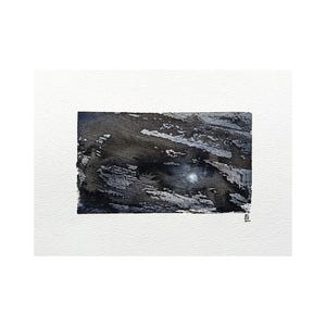 Petite oeuvre d'art originale de la série « Nocturnals » réalisée par l'Atelier Kuro | petite encre aquarelle papier 300 g | oeuvre d'art abstraite au clair de lune