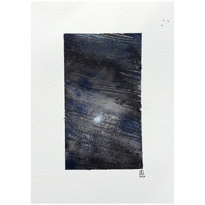 Petite oeuvre d'art originale de la série « Nocturnals » réalisée par l'Atelier Kuro | petite encre aquarelle papier 300 g | oeuvre d'art abstraite au clair de lune