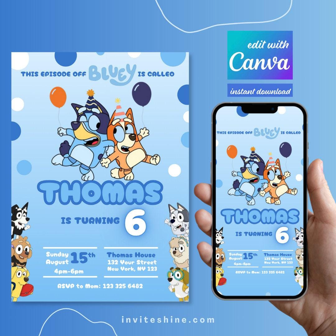 Bluey Editable Birthday Invitation