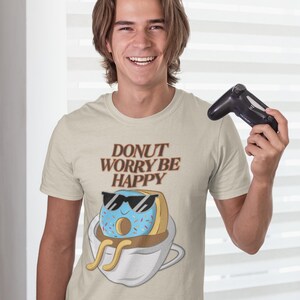 Maglietta Donut Worry Be Happy: design per tazza da caffè, maglietta per buongustai