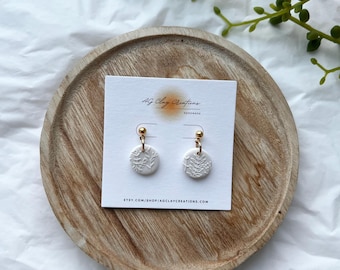 Classy White Polymer Clay Earrings, Dangle Floral Statement Earrings, Handmade, Lightweight Earrings, gift for her