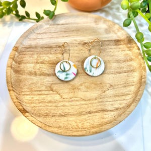 Rigid circle and gold Polymer Clay Earrings, Hoop Earrings, Statement Earrings, Handmade Earrings, Lightweight Earrings, Hypoallergenic