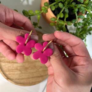 Pink Flower Hoop Polymer Clay Earrings, Hoop Earrings, Statement Earrings, Handmade Earrings, Lightweight Earrings, Hypoallergenic