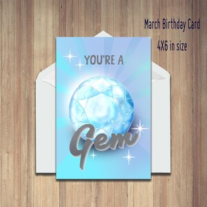 Vous êtes un bijou ! Carte d'anniversaire, carte de remerciement ou « juste parce que », anniversaires de mars, art mural, carte de voeux, cadeau d'anniversaire, pierre précieuse de mars