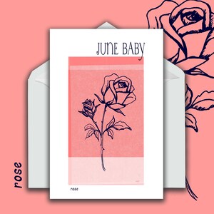 Carte de voeux pour bébé juin, carte de voeux pour baby shower, carte de voeux pour nouveau bébé, carte d'anniversaire, oeuvre d'art murale pour chambre de bébé
